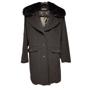Dana Buchman ~ Black Wool/Angora Coat ~ Fur trim collar ~ size 8